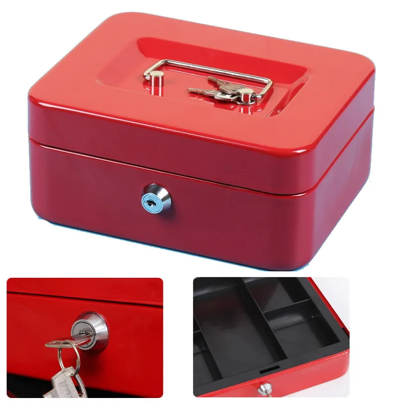 6" Inch Mini Metal Piggy Bank Key Lock/Password Petty Coin Cash Money Box Pot Lockable Cash Box Deposit Security
