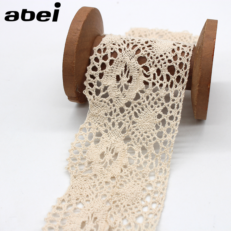 Cinta de encaje de algodón de 8,5 cm de ancho, adornos de encaje Beige, manualidades de álbum de recortes de boda, adornos hechos a mano de retazos de tela, 2 yardas/lote