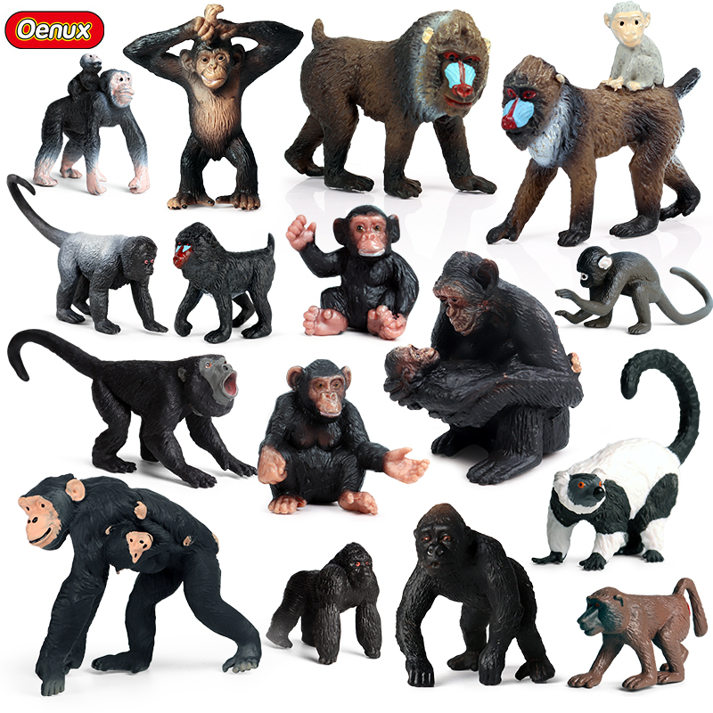 Oenux Original Wildtier Actionfiguren Affe Schimpanse Orang-Utan Golden Gibbon Modell PVC Miniatur Kinder Lernspielzeug