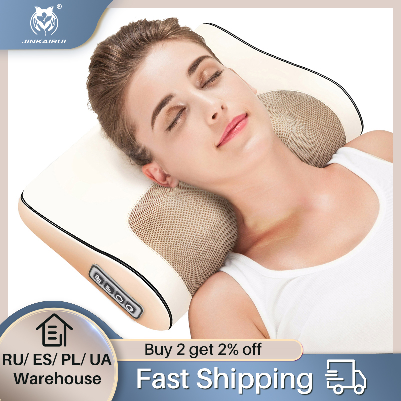 JinKaiRui Infravermelho Aquecimento Pescoço Massagem Travesseiro, Dispositivo Shiatsu, Amassar Massagem, Onda Curva Design, Saudável