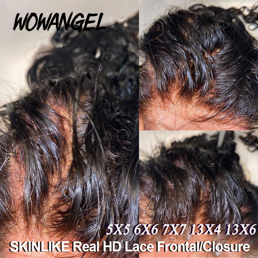 WOWANGEL HD Lace Frontal Only 13x6 13x4 7x7 6x6 5x5 Straight Hair 100% Real HD Lace Closure Only HD Transparent Lace Melt Skins