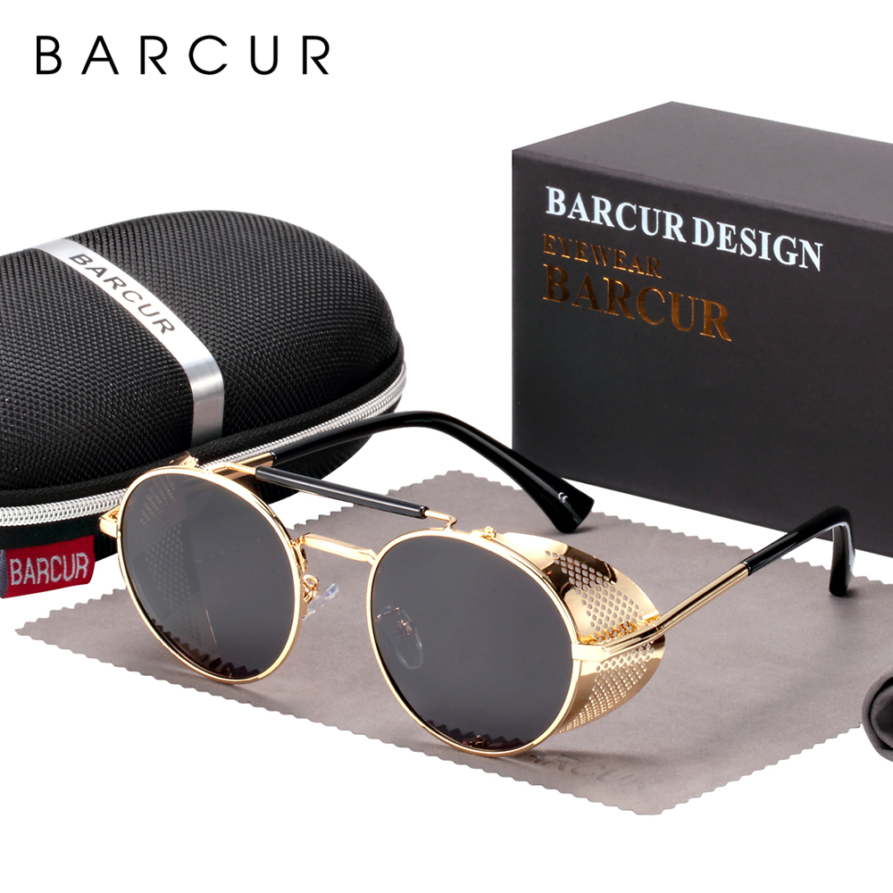 BARCUR Retro Runde Polarisierte Steampunk Sonnenbrille Männer Sonnenbrille Für Frauen Vintage Stil UV400