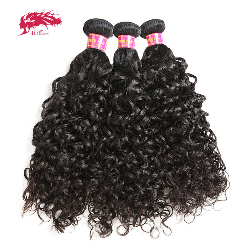 Ali rainha cabelo brasileiro onda de água virgem tecer cabelo humano pacotes 10 "-30" cor natural 3/4 pçs extensões de cabelo humano