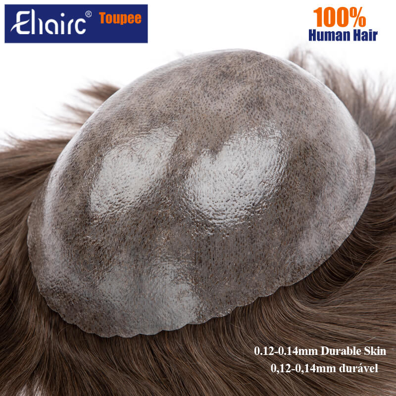 ชายผมเทียม 0.12-0.14 มม.ฉีดผิว Toupee Man วิกผมสําหรับชายวิกผมผู้ชาย capillary prothesis 100% มนุษย์ผมผู้ชายวิกผม
