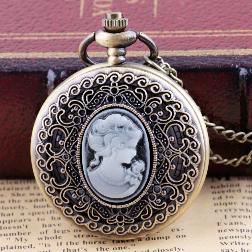 Relógio antigo presentes beleza padrão tema relógio de bolso de quartzo feminino corrente colar pingente para menina senhoras reloj hombre