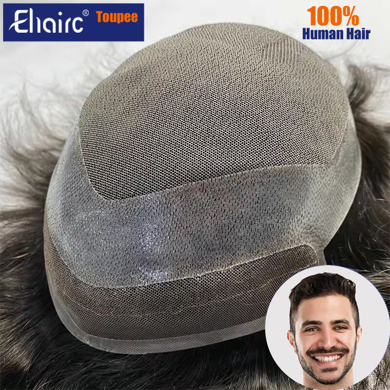 Unidade do sistema de substituição do cabelo humano base do laço & do plutônio para homens, peruca masculina durável, perucas da prótese, hollywood-toupee, unidade
